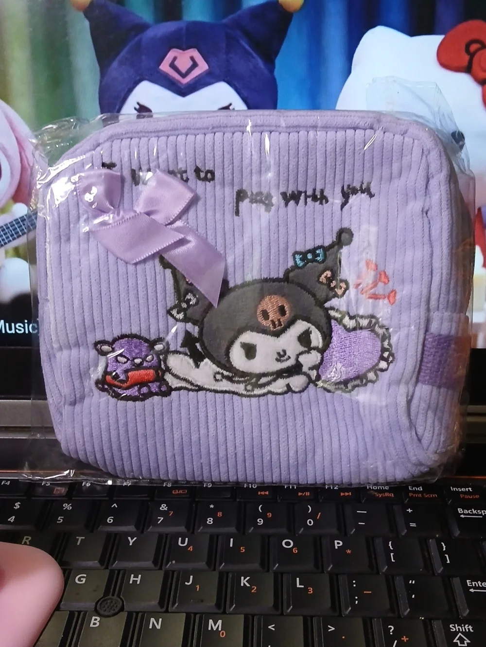 Lilac Kuromi Quilted Cosmetic Pouch with Bow